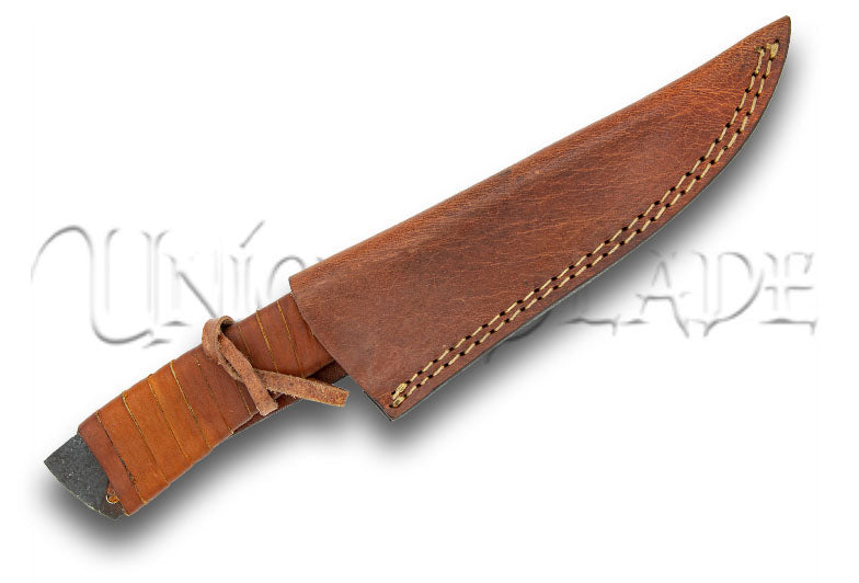 All or Nothing Full Tang Carbon Steel Outdoor Knife with Genuine Leather Sheath