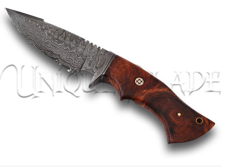 Journeyman Damascus Steel Walnut Wood Handle Fixed Blade Outdoor Knife
