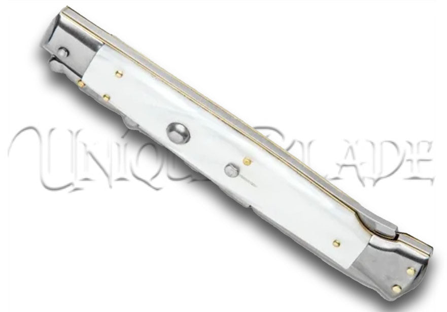 Frank B. 11" Italian Stiletto Swinguard White Automatic Knife - Bayonet