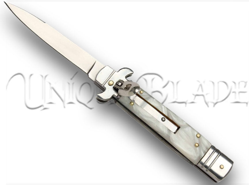 9" Italian Leverletto stiletto automatic switchblade knife - White