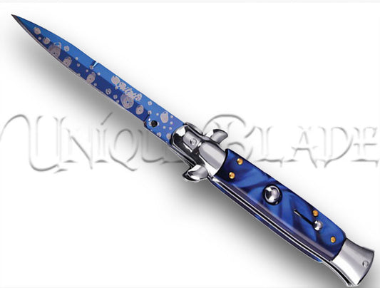 9" Italian stiletto automatic switchblade knife - All Blue Bubbles