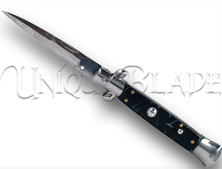 9" Italian stiletto automatic switchblade knife - Marble Black