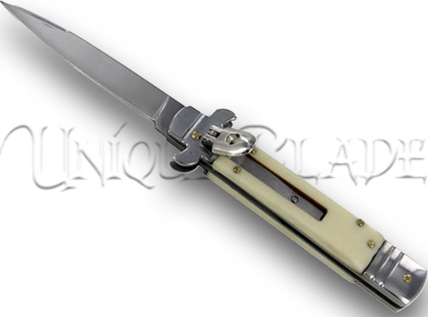 9" Italian Leverletto stiletto automatic switchblade knife - Faux Ivory