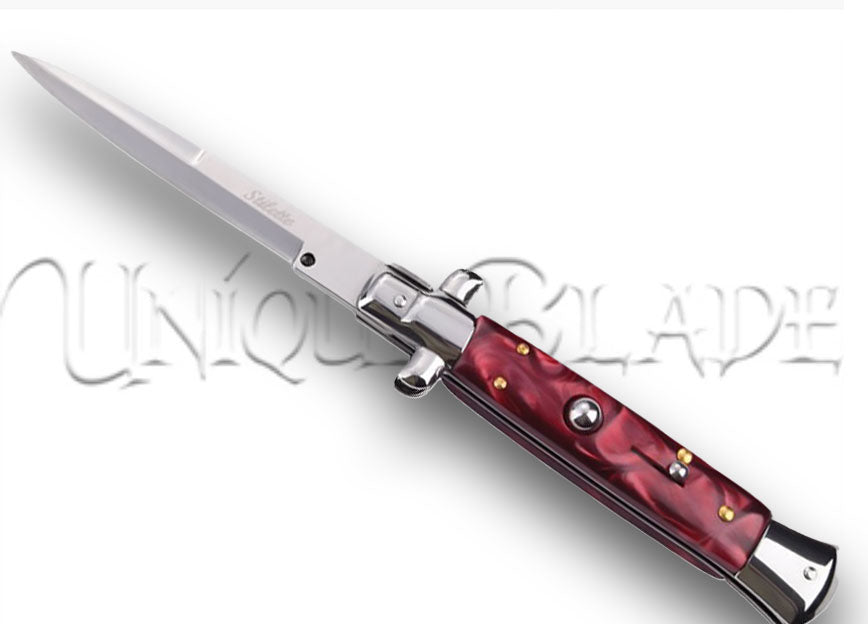 9" Italian stiletto automatic switchblade knife - Red