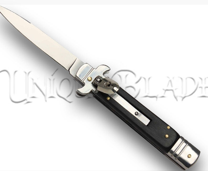 9" Italian Leverletto stiletto automatic switchblade knife - Black