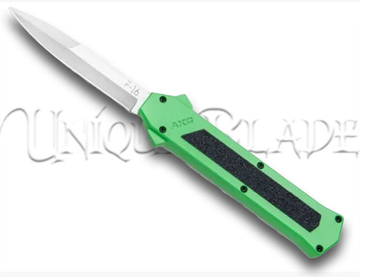 AKC F-16 Green OTF Automatic Knife with Bayo Satin Plain Blade