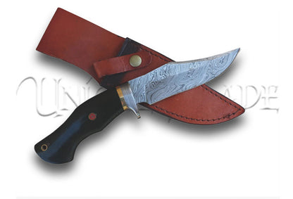 Alligator Gutter Damascus Steel Clip Point Hunting Knife Sheath Included