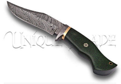 Alligator Gutter Damascus Steel Clip Point Hunting Knife: Precision and Elegance in Every Cut, Sheath Included – Master the Wilderness in Style.