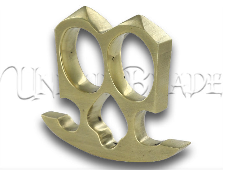 Armored Up Two Finger Double Knuckle Pure Brass Novelty Paper Weight Knuckleduster - Double Strength, Double Style - This two-finger brass knuckleduster paperweight blends strength and novelty, making a bold statement on your desk.