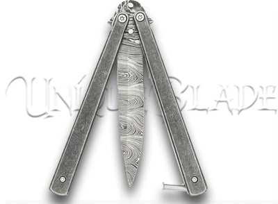 Butterfly Coal Miner Steel Knife Drop Point Damascus Blade Balisong