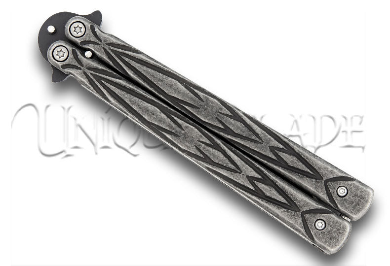 Butterfly Sudden Fatality Tribal Balisong Fanning Knife Black Blade