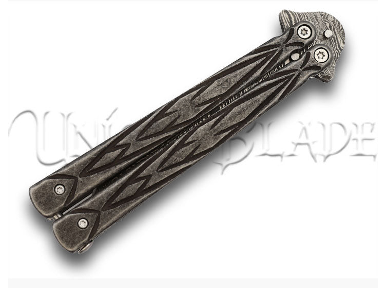 Butterfly Sudden Fatality Tribal Balisong Fanning Knife Tanto Damascus Steel Blade
