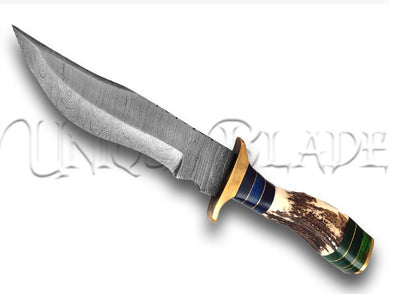 Cacophonous Forest Fixed Blade Clip Point Damascus Outdoor Hunting Knife - Hunt For Life - Navigate the wilderness with this meticulously crafted hunting knife, featuring a clip point Damascus blade for a harmonious blend of style and functionality.