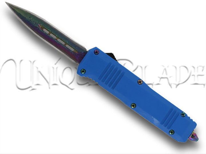 Dark Star Miniature Damascus Steel Automatic Dual Action Out The Front Knife
