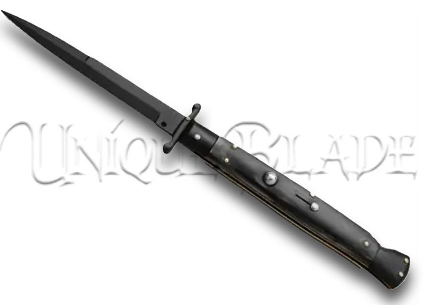 Frank B. 11" Italian Stiletto Swinguard Dark Horn Automatic Knife - Bayonet