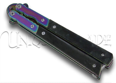 Eye of the Tiger Rainbow Damascus Steel Titanium Butterfly Knife Balisong