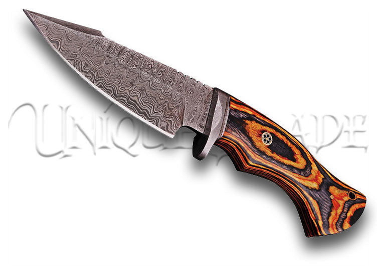 Fearing Dark Damascus Steel Fire Glow Pakkawood Handle Fixed Blade Hunting Knife Fire Glow Pakkawood Handle