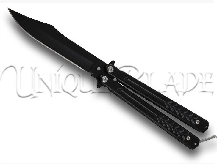 Follow Your Arrow Heavy Duty All Black Butterfly Balisong Knife: Clip Point Precision in a Sleek, Tactical Design – Unleash Your Edgy Style.
