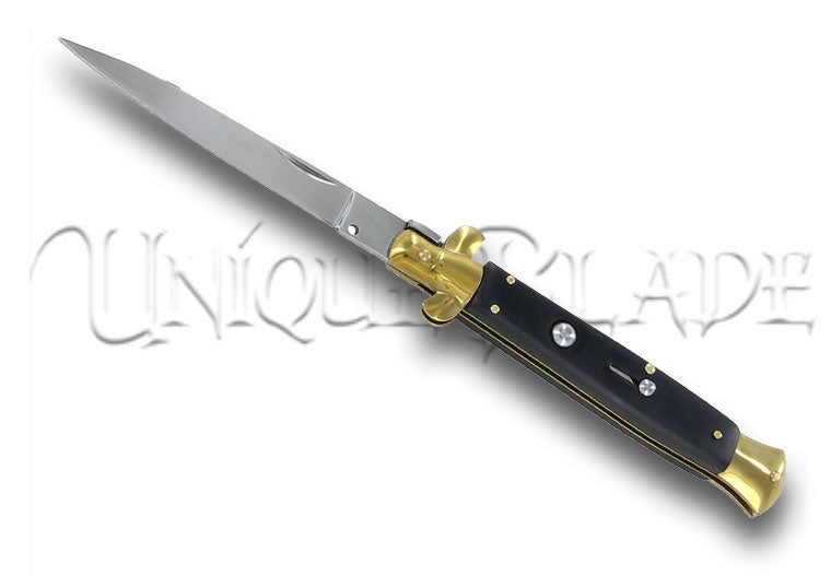 French Chatellerault Ebonywood Ejector Switchblade Stiletto Knife - Experience classic craftsmanship with this Ebonywood handle switchblade stiletto knife from French Chatellerault, a timeless blend of elegance and functionality.