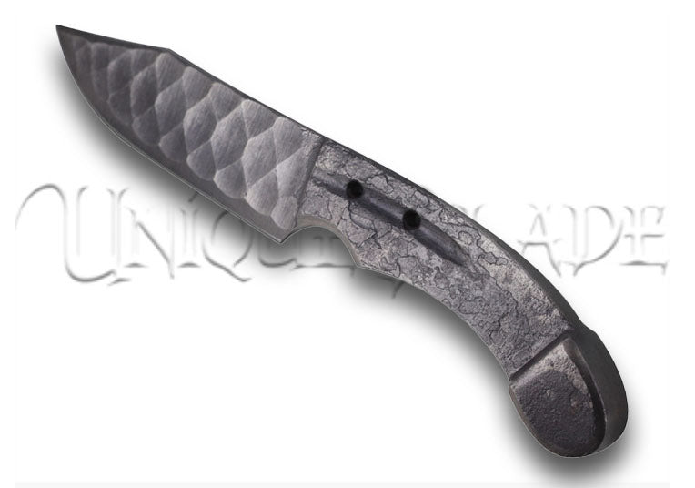 Gifted Hostler Horseshoe Knife - Full Tang Hand Forged Carbon Steel Sharpened Diamond Scalloping Texture Blade w/ Leather Sheath