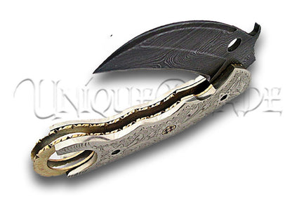 Handmade Damascus Silvermine Frontier Karambit Knife