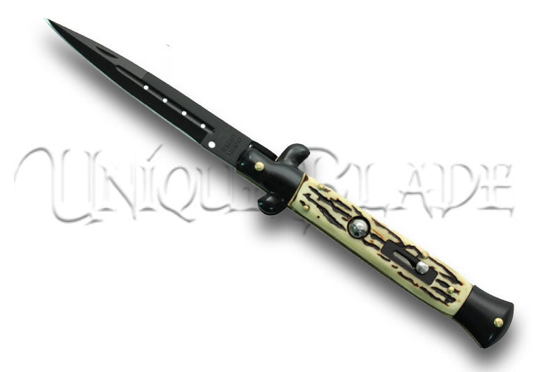 IL Grande Italian Milano Stiletto Black Stag Automatic Knife