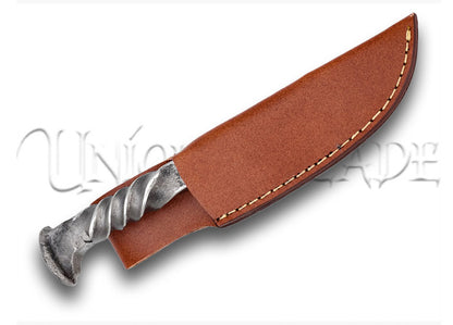 Jagged Cliffside Full Tang Twisted Handle Diamond Pattern Clip Point Blade Hiking Camping Hunting Railroad Spike Knife