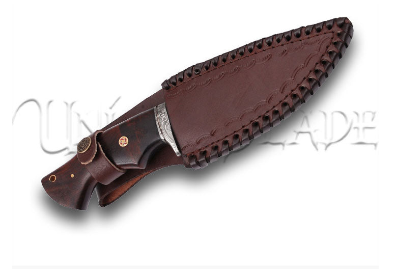 Journeyman Damascus Steel Walnut Wood Handle Fixed Blade Outdoor Knife