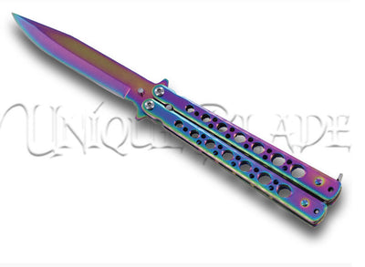 King’s Thorn Balisong Butterfly Knife: Aurora Titanium - Rule with elegance and finesse using this balisong butterfly knife featuring a unique Aurora Titanium design, a true symbol of regal craftsmanship.