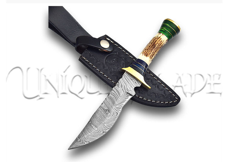 Land and Sky Fixed Blade Clip Point Damascus Outdoor Hunting Knife - Hunt For Life