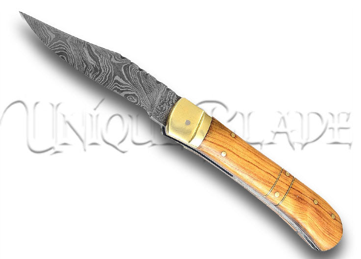 Land of Behemoths Clip Point Automatic Damascus Lever Lock Knife