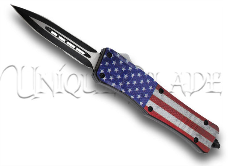 Land of Freedom Compact Out The Front Auto Knife - Experience freedom in every swift deployment with this compact Out The Front automatic knife, blending sleek design and reliable functionality for an exceptional everyday carry.