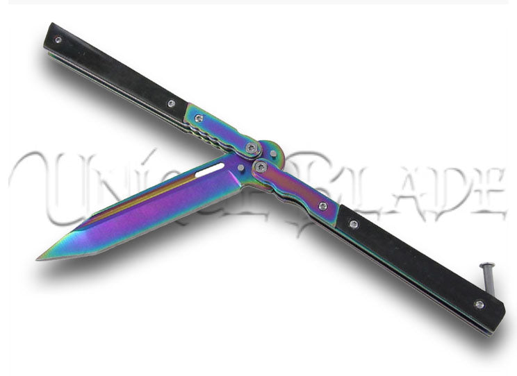 Lethal Rainbow Titanium Butterfly Balisong Knife Black G-10