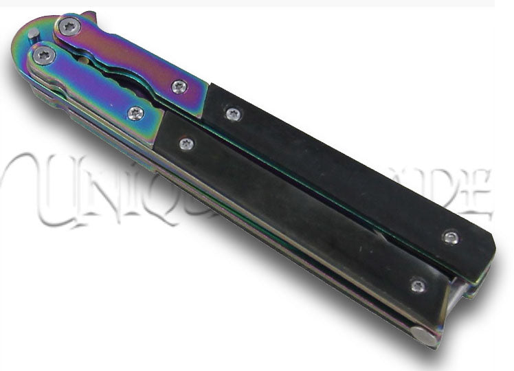 Lethal Rainbow Titanium Butterfly Balisong Knife Black G-10