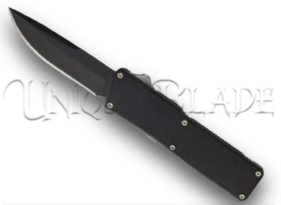 Lightning OTF Black Solid Black Plain: A sleek and formidable black OTF knife with a solid black handle and a razor-sharp plain blade, perfect for those who value style and precision.