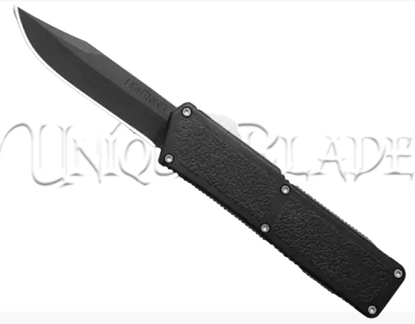 Lighting Out The Front Automatic Switchblade Knife Black Solid Black Plane