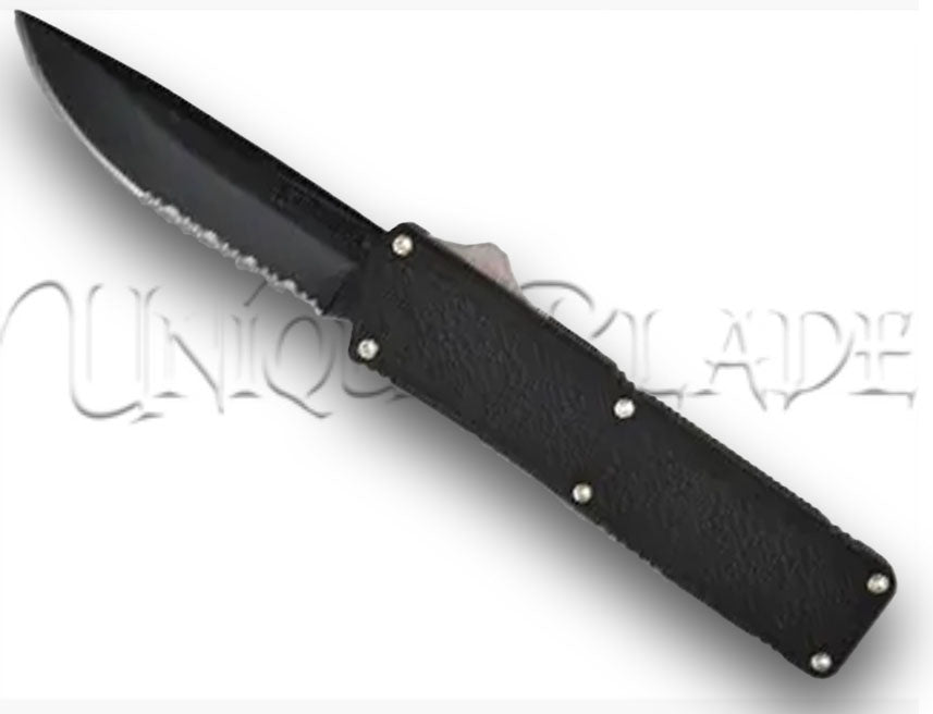 Lighting Black OTF Automatic Knife - Black Serrated - Plain Blade