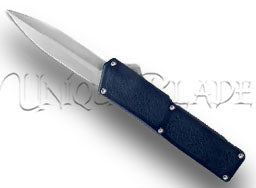 Lightning Blue OTF Automatic Knife - Satin Dagger Plain: Elevate your style with this blue automatic knife, boasting a sleek satin-finished dagger blade for both elegance and precision.