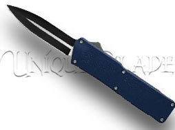 Lightning Blue OTF Automatic Knife - Dagger Two-Tone Plain: Unleash cutting precision with this blue-hued automatic knife, featuring a two-tone plain-edge dagger blade for a sharp and stylish edge.