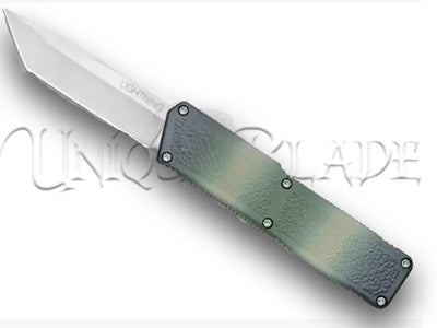 Lightning Camo OTF Automatic Knife - Tanto Satin - Tactical Camo Precision - This OTF automatic knife combines a camouflage design with a sleek Tanto satin blade for a perfect blend of style and functionality.