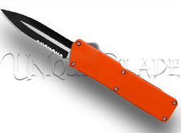 Lightning Orange OTF Automatic Knife - Dagger Two-Tone Serr