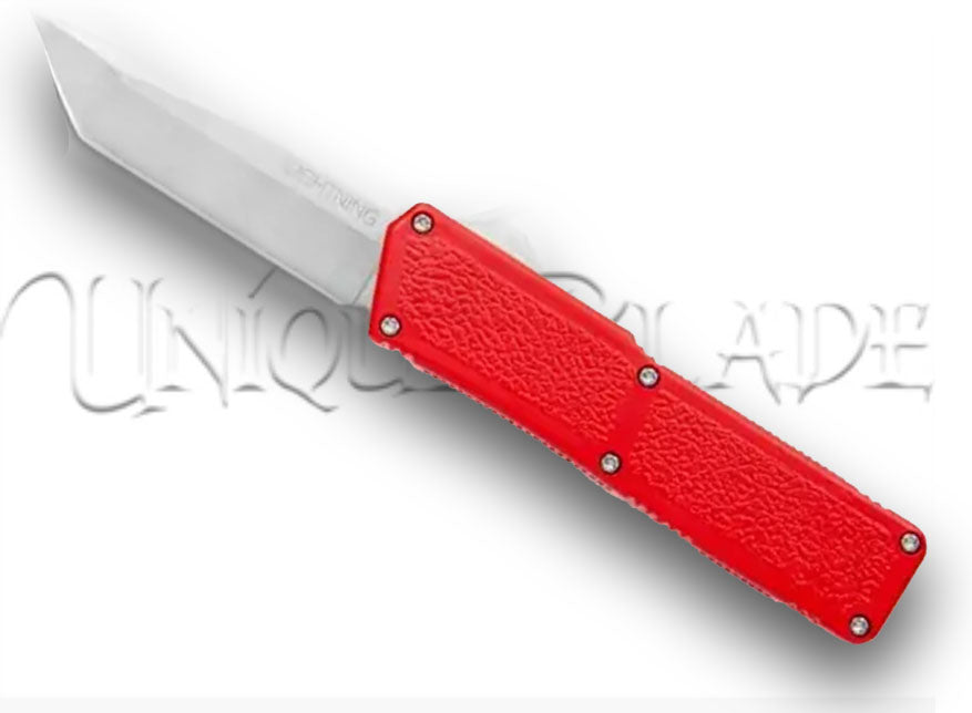Lightning Red OTF Automatic Knife - Tanto Satin