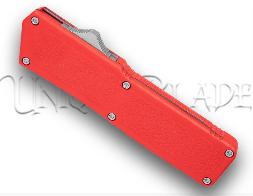 Lightning Red OTF Automatic Knife - Tanto Two Tone Serr