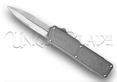 Lightning Gray OTF Automatic Knife: Satin Dagger Precision with a Clean Plain Blade – Embrace Sleek Style and Functionality in Every Deployment.