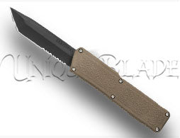 Lightning Tan  OTF Automatic Knife - Tanto Black Serr