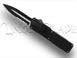Lightning Black OTF Automatic Knife - Dagger Two-Tone Serrated: Experience the cutting-edge design and serrated functionality of this two-tone dagger blade in a sleek automatic knife.