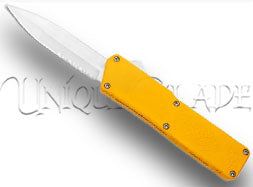 Lightning Yellow OTF Automatic Knife - Satin Dagger Serr