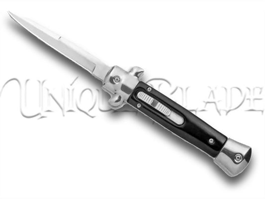 Mago 9" Black Acrylic Italian Stiletto OTF Automatic Knife Bayo - Polished Plain