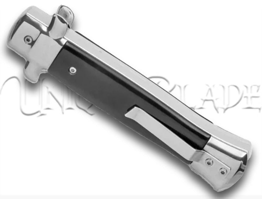 Mago 9" Black Acrylic Italian Stiletto OTF Automatic Knife Bayo - Polished Plain