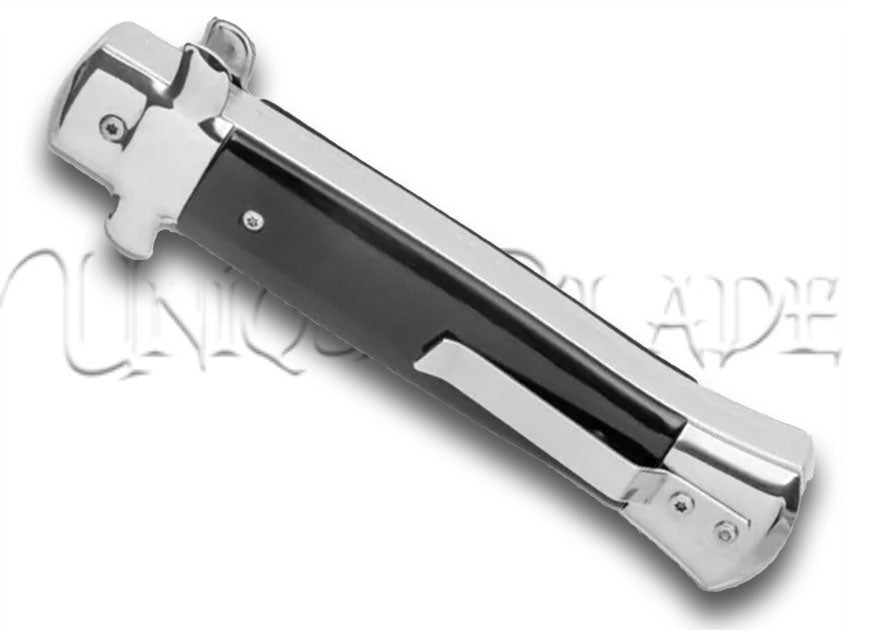 Mago 9" Black Ebony Italian Stiletto OTF Automatic Knife Dagger - Satin Plain